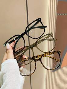 3 Pairs Unisex Square Simple Rivet Fashion Non-Prescription Glasses, Suitable For Daily Office, Study, Reading, Party, Vacation Photography And Other Occasions - 3pcs - View 2