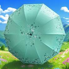 1pc Lightweight Portable Waterproof Umbrella, 10 Ribs Floral Pattern Folding Umbrella With Excellent UV Protection, Casual Lightweight Portable Waterproof Umbrella For Men And Women