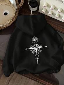 Tween Boy Graphic Print Thermal Lined Sweatshirt, Warm & Comfortable For Autumn/Winter - Black - View 4