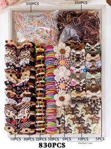 10/165/830/860/879 件复古女孩发饰套装，包含蝴蝶结发夹、花朵发夹、兔耳发圈、水钻四叶草侧夹、Y2K 星星 BB 夹、迷你爪夹和毛巾弹力发带，适合女孩日常、派对和旅行，打造可爱优雅的复古风格 - 彩色 - 查看 4