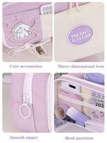 1 件高品质抽绳铅笔盒，采用 3D 贴片设计，大容量奢华文具袋，颜色柔和，适合学生、返校礼物