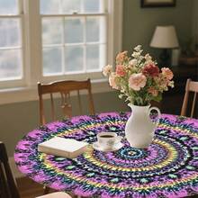 1/36 piezas Mantel redondo de 48 in/54 in con estampado digital de patrón retro y contraste bohemio, mantel elástico para protección, resistente a arañazos, adecuado para uso diario, interior/exterior, decoración del hogar, idea de regalo, camping, viaje