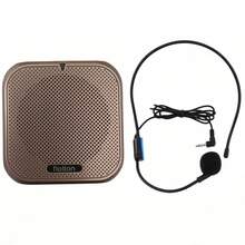 带头戴式麦克风的迷你蜜蜂形扩音器 - 便携式可穿戴扬声器、录音机、有线麦克风和电池套件，适用于教师、导游、讲座（轻巧且免提）