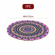 1/36 piezas Mantel redondo de 48 in/54 in con estampado digital de patrón retro y contraste bohemio, mantel elástico para protección, resistente a arañazos, adecuado para uso diario, interior/exterior, decoración del hogar, idea de regalo, camping, viaje