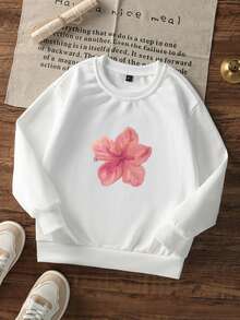 1 件女童休闲印花套头圆领运动衫，学生青年服装，长袖，秋冬 - 白色 - 查看 3