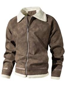 معطف مبطن بالفليس مصبوغ بطريقة التعتيق للرجال، خريف وشتاء