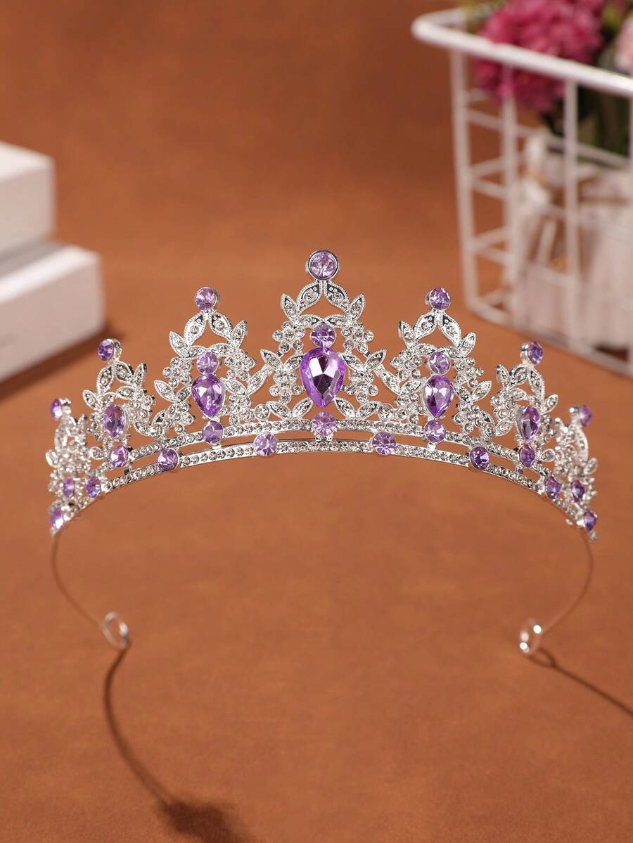 1 chiếc vương miện cài tóc bằng hợp kim thời trang và thanh lịch, phù hợp cho phụ nữ dự tiệc cưới, lễ tình nhân. - bạc tím - Xem 1