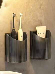 1 pieza Soporte de pared para cepillo de dientes para baño, organizador de ducha adhesivo para cepillo de dientes, cepillo de dientes eléctrico, pasta de dientes, afeitadora, pincel de maquillaje, cosméticos, cubeta adhesiva para pared para taza de pareja/familia