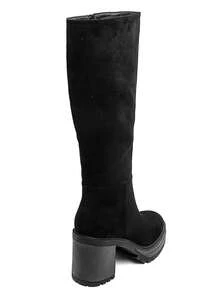 Suede Material, Chunky Heel, Notched Sole - Black - View 5
