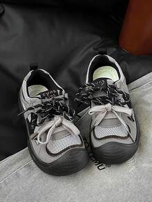 8-18 Years Old Unisex Khaki Retro Classic Sports Casual Shoes, Suitable For All Seasons, Lightweight Leather Upper, Breathable, Suitable For Daily Life, Autumn/Winter; Outdoor Running, Hiking, Training, Non-Slip, Wear-Resistant, Comfortable Children's Running Shoes, Suitable For Campus, Students, Outdoor Travel, Vacation, Fashionable And Luxurious Gray Children Sports Leisure Shoes