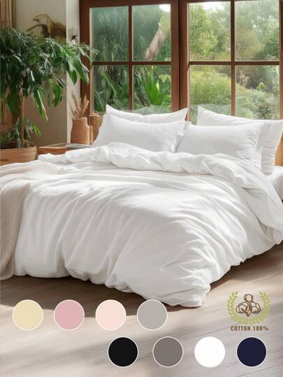 2/3pcs Solid Color Cotton Duvet Cover, 100% Cotton Bedding, Cozy And Breathable Bedding Set, Skin-Friendly And Comfortable, Soft And Anti-Pilling, Stylish Home Textiles, Room Decor, Comforter Cover And Pillowcases, Fits For Twin Full King Queen All Size Beds, Quilt Core Not Included, Suitable For All Seasons, Multiple Colors Available, Machine Washable, Single Duvet Cover Set, Bed, AUtumn Decor, Wedding, Fall Decor, Bedroom Decor, Back To School