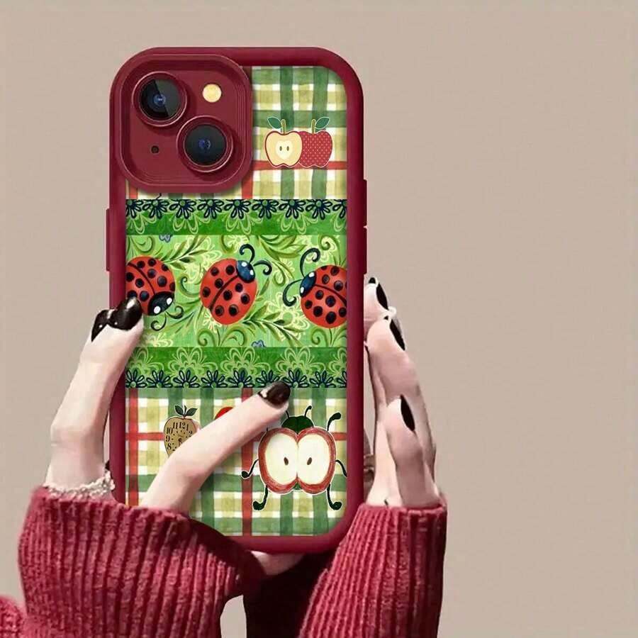 Ladybug Mobile Phone Case, Designed With Quirky Eyes And Playful Antennae, Suitable For IPhone 16, 15, 14, 13, 12 And 11 Pro Models, Made Of TPU Material, And Provides Shockproof Protection. Perfect For Family, Friends, Children, Birthdays, Spring, Holidays, Boyfriends, Girlfriends, And Valentine's Day Gifts. - 酒紅色 - 查看 1