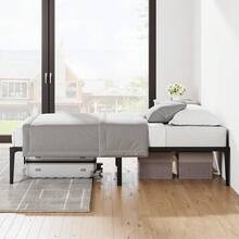 Twin Size Platform Bed Frame, Base de Cama Individual de Metal Altura, Estructura Baja con Soporte de Lamas de Acero, Sin Ruido, Sin Necesidad de Box Spring - Mellizo - Ver 6