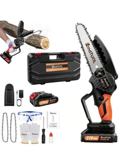Vandise Mini Chainsaw Cordless 6 Inch With 2X1500mAH Battery, Powerful Electric Chainsaw With 2 Chains And Security Lock,Handheld Small Chain Saw For Wood Cutting Tree Trimming Gardening,Blue