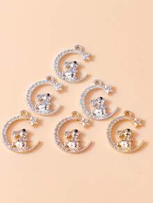 10 piezas/paquete Accesorio creativo con colgante de luna hueca y conejo, collar y llavero DIY