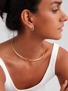 1Pc Choker Collar For Women 14K Gold Plated Silver Stainless Steel Metal Collar Choker Necklace Statement Open Cuff Bangle Necklace For Women - 經典金 - 查看 1