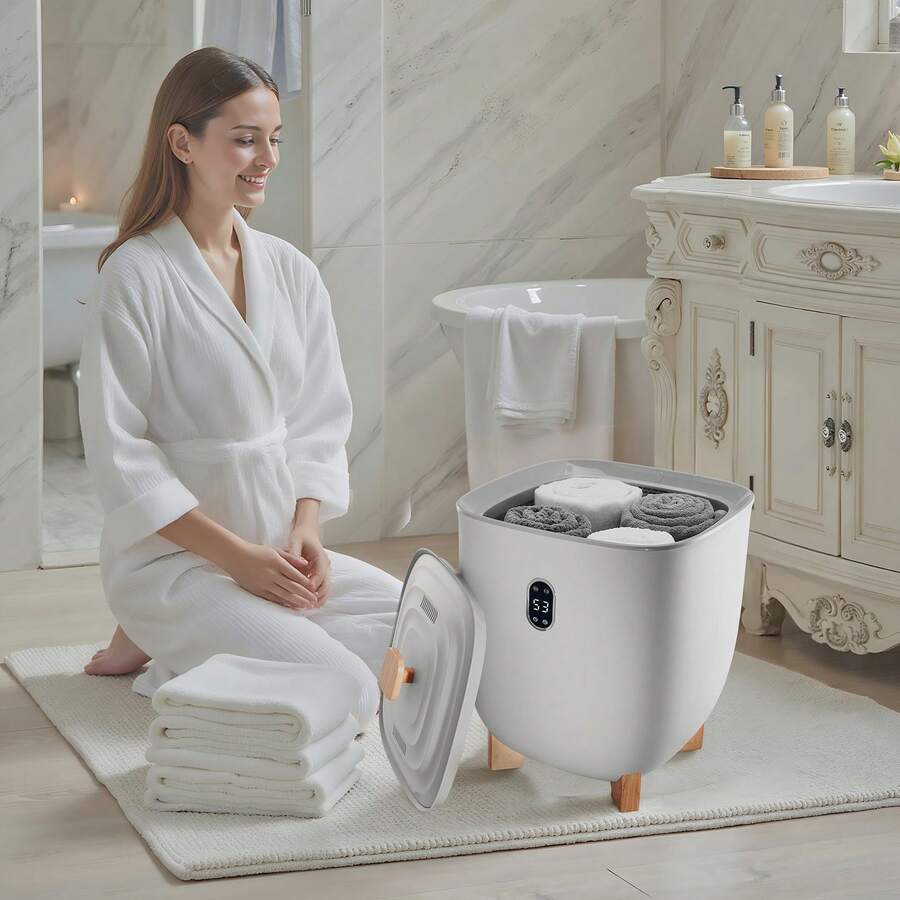 Towel Warmer Bucket, 25L Heated Towel Warmer With LED Display, Large Blanket Warmers For Bathroom, 20/40/60/90 Mins Timer And Temperature Setting, For SPA, Home, Countertop, Floor, Gray - 查看 1