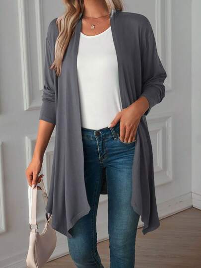 Women's Open Front Cardigan Casual Elegant Long Sleeve Loose Asymmetrical Cardigan Fall Outwear Coat
