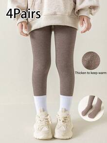 1pc Children Thick Solid Color Stirrup Tights, Warm And Stretchy For Autumn Winter Wear - Coffee Brown - View 14