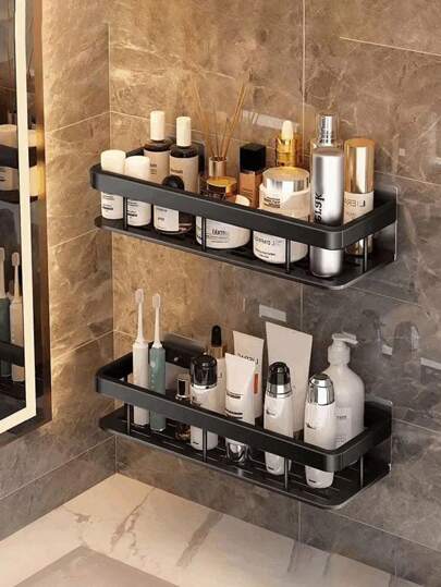 2pcs No Drill Bathroom Shelf, Wall Mounted Bathroom Shower Organizer Rack, Bathroom Vanity Storage Shelf, Bathroom Wall Mounted Shelf