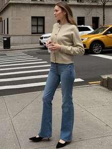 ملابس علوية نسائية كاجوال من القطن مزركشة بأزرار للياقة دائرية لفصل الخريف، مناسبة للعمل والمكتب