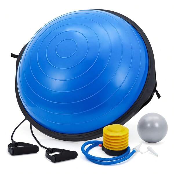 Entrenador de equilibrio de media pelota con bandas de resistencia y bomba de pie, pelota de equilibrio inflable de 25 pulgadas, media pelota de yoga, pelota de equilibrio
