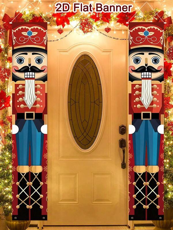 2pcs Christmas Door Banner, Blue Nutcracker 30*180cm Polyester Merry Christmas Door Couplet, Christmas Decorations For Home 2025 Gifts New Year 2026, Xmas Ornaments Banner For Front Door Yard Porch Garden Indoor Wall Hangings Decor