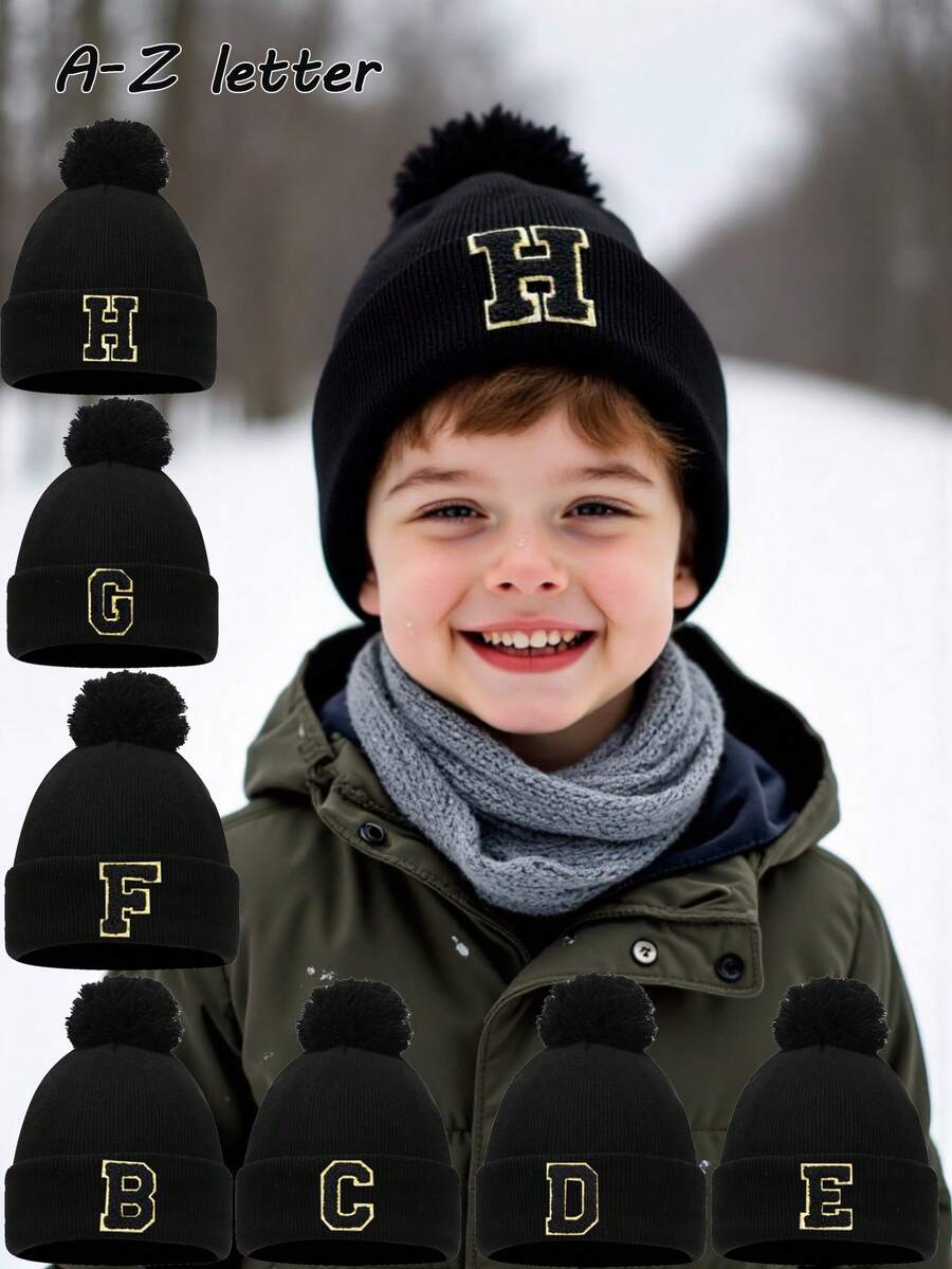 1PC Children A-Z Letter Knitted Caps Girls Hat Kids Beanie Cap Infant Accessories Children Hats Elastic Student Girl Boy Hat