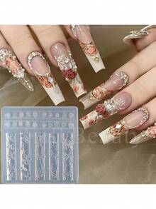 Nail Art Flower Mold, Spring And Summer Flower Design Skirt, Heart-Shaped Three-Dimensional Nail Art Carving Mold, Frangipani, Cherry Blossom, Rose, Five-Petal Flower Silicone Mold