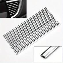 10pcs Car Air Conditioning Vent Decorative Chrome Strips, U-Shaped Clips, Universal Car Interior Accessories