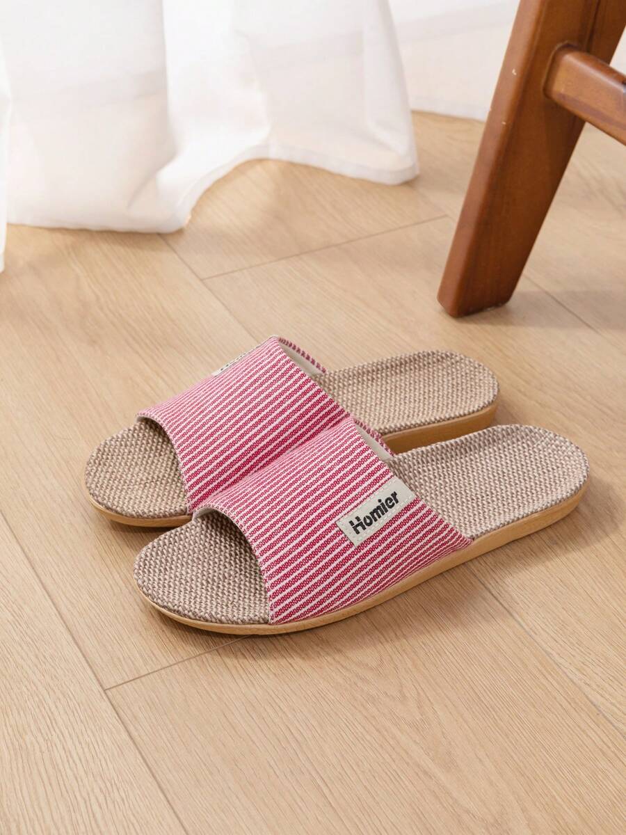 Rosa Leinen Damen Hausschuhe, atmungsaktiv & bequem für Innenräume, offene Zehenpartie, rutschfeste EVA-Sohle, leicht & langanhaltend, geeignet für den Herbst