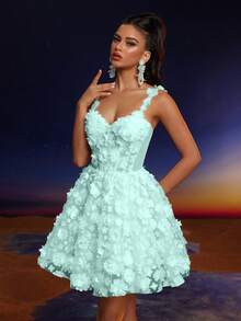 Anymoon Elegant Lace Strap Applique Prom Dress - Green - View 4
