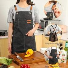 Heavy Duty Chef Apron For Men & Women - Cotton Canvas Crossback Design With Large Pockets - Adjustable Neck & Waist - màu đen - Xem 3