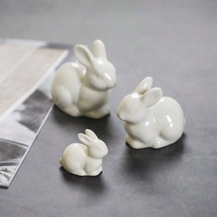 白色陶瓷兔子摆件，尺寸可选：小号、中号、大号 - 手工制作，适用于客厅、卧室、办公室、汽车等场所 - 馈赠亲友的理想礼物，办公室装饰 | 装饰摆件 | 手工艺术品，兔子装饰 - 兔子擺件 - 查看 1