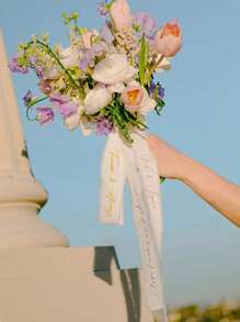 Personalized Wedding Bouquet Ribbon - Custom Name & Date Floral Tapestry For Bridal Showers, Birthdays, Graduations - Durable Polyester Event Decor With Elegant Design, Wedding Gifts For Guests, Celebration Accessory, Sophisticated Style, Highquality Craftsmanship