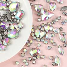 1 包约 130 颗银色缝制水钻，混合形状玻璃宝石金属爪缝制水钻水晶 - 銀底130顆白AB - 查看 3