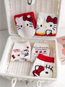 Sanrio 5 Pairs Of Women's Cute Tk Cat Comfortable Short Socks All-Match Anime Cartoon Women's Personalized Japanese Sweet Tassel Socks Soft, Beautiful And Comfortable Daily Use Stockings And Socks Are Great Travel Accessories For Outdoor Wear And Also Gifts For Friends And Couples(Due To The Lighting And Angle When Shooting, The Actual Product May Have A Slight Color Difference From The Picture)