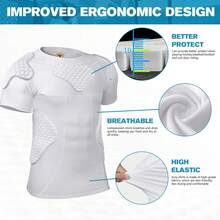 TUOY 1pc Men's Padded Compression Shirt Rib Chest Shoulder Protector Gear EVA Pads For Soccer Football Baseball - White - View 2
