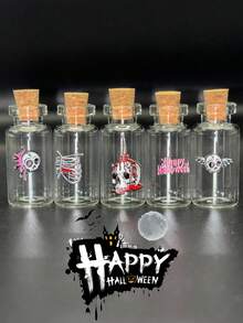 10/20pcs Mini Halloween Decoration Glass Wishing Bottles With Skull, Bat, Cork Stopper, DIY Craft, Wedding Gift, Wish Bottle, Halloween Party Favor, Random Assorted