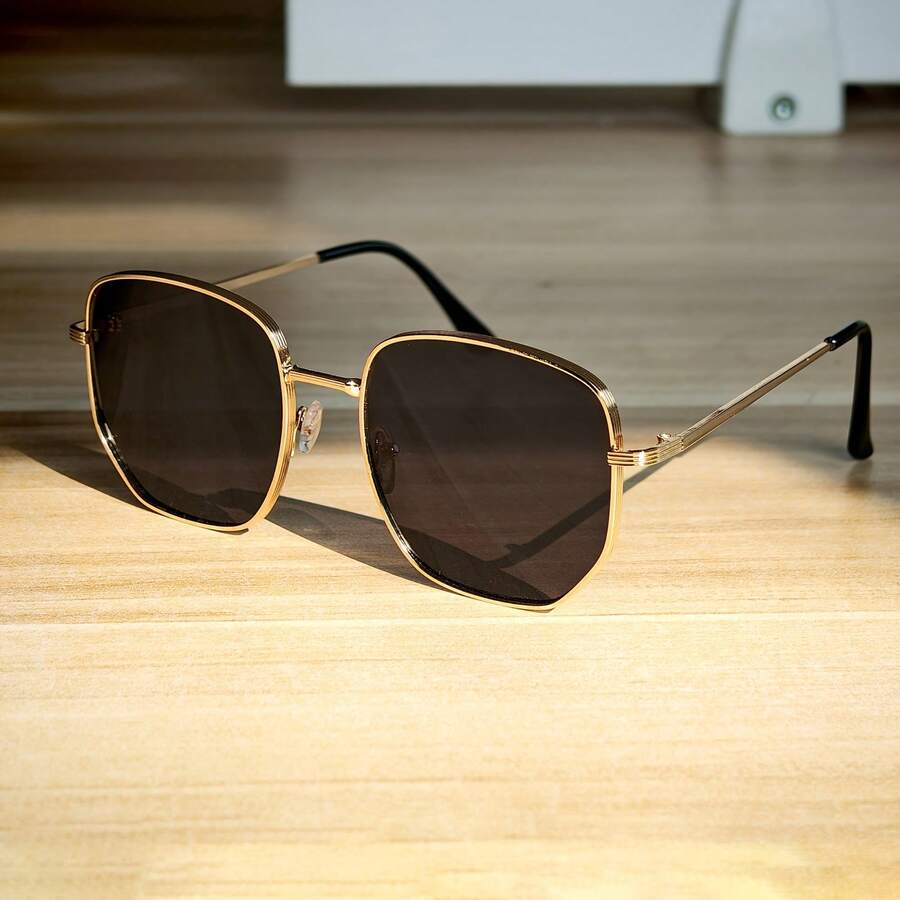 Vintage Punk Style Large Frame Gold Metal Frame Fashion Glasses - Suitable For Men And Women, Ideal For Fashionable Outfits - Vàng đôi xám - Xem 1