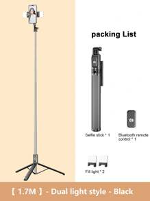 Nuevo palo de selfie inalámbrico Bluetooth de 1.7M/1.3M, equipado con luz de relleno LED de 3 colores, soporte portátil de acero inoxidable para teléfono móvil rotativo 360°, ligero y portátil, compatible con iPhone 16 15 14 13 12 11e/Max/Pro/Xs/Xr/X/Plus, Galaxy S25/S24/S23/S22Ultra, y smartphones Android como GoPro, adecuado para viajes/selfies para vacaciones de verano, viajes, actividades al aire libre, trípode para transmisión en vivo