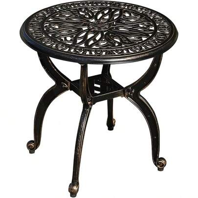 Mesa auxiliar de aluminio fundido para exteriores, redonda, pequeña, todo clima, mesa de café para patio, parque, césped, jardín (53 bronce)