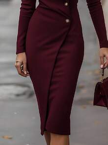 女士高端优雅中长连衣裙，端庄精致，适合春秋季节，修身显高秋季连衣裙