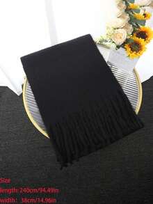 1pc Solid Color Scarf, Winter Warm Neck, Thickened Wool Knitted Thick Fringed Shawl, Winter Scarf - Multicolor - View 7
