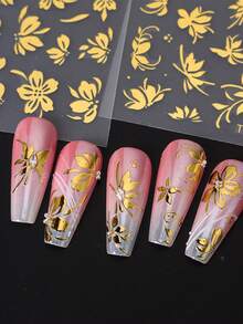 Pegatinas de uñas con estampado de hojas y flores de otoño, con impresión de lámina dorada metálica, pétalos florales, decoraciones de uñas de Acción de Gracias, suministros de manualidades para uñas autoadhesivas