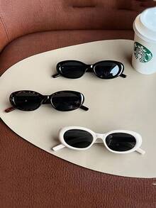 3 件装新款个性化热门女孩风格美式时尚眼镜，三星复古椭圆小框高端时尚眼镜，适合晚会、旅行、街拍等各种大型户外活动，送给女朋友、男朋友、情侣款椭圆形太阳镜 - 彩色 - 查看 10