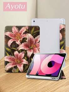 Ayotu 这款莲花油画图案的保护套兼容 iPad 10.2 英寸（2021/2020 款，第九/八代）、Galaxy Tab A8 10.5 英寸（2022 款），带有 Apple Pencil 插槽，也适用于 Kindle Paperwhite 第十二代（2024 款），支持自动休眠/唤醒功能，时尚美观。 - 彩色 - 查看 3