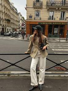 Blazer casual elegante de manga larga a cuadros retro para mujer, otoño/invierno