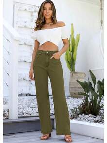 Jeans High Waisted Straight Leg Loose Jeanshalloween - Army Green - View 3