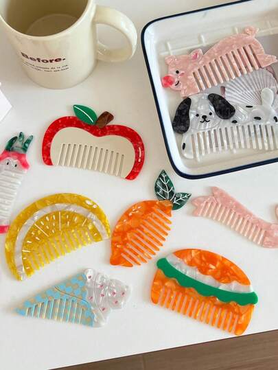 New Unique Design Fruit Hair Brush, Funny Ice Cream Hamburger Comb, Cute Colorful Hair Comb For Women, Hair Styling Kit, For Barber Salon Beauty Travel Essentials ,Hair Styling Tools Hair Accessories